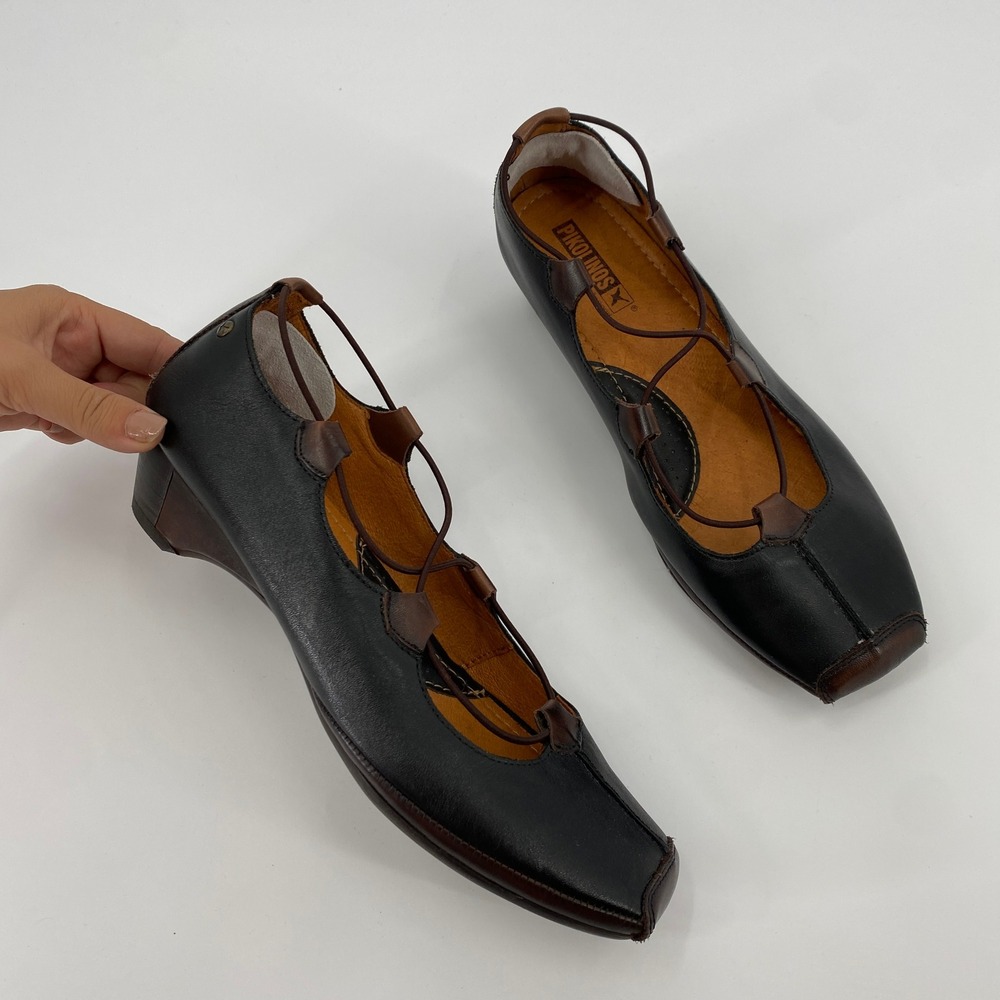 Pikolinos Lace Up Gandia Women Size 40 Black Brown Leather Square Toe